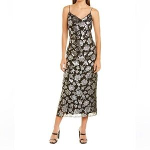 CLUB MONACO Metallic Jacquard Slip Dress